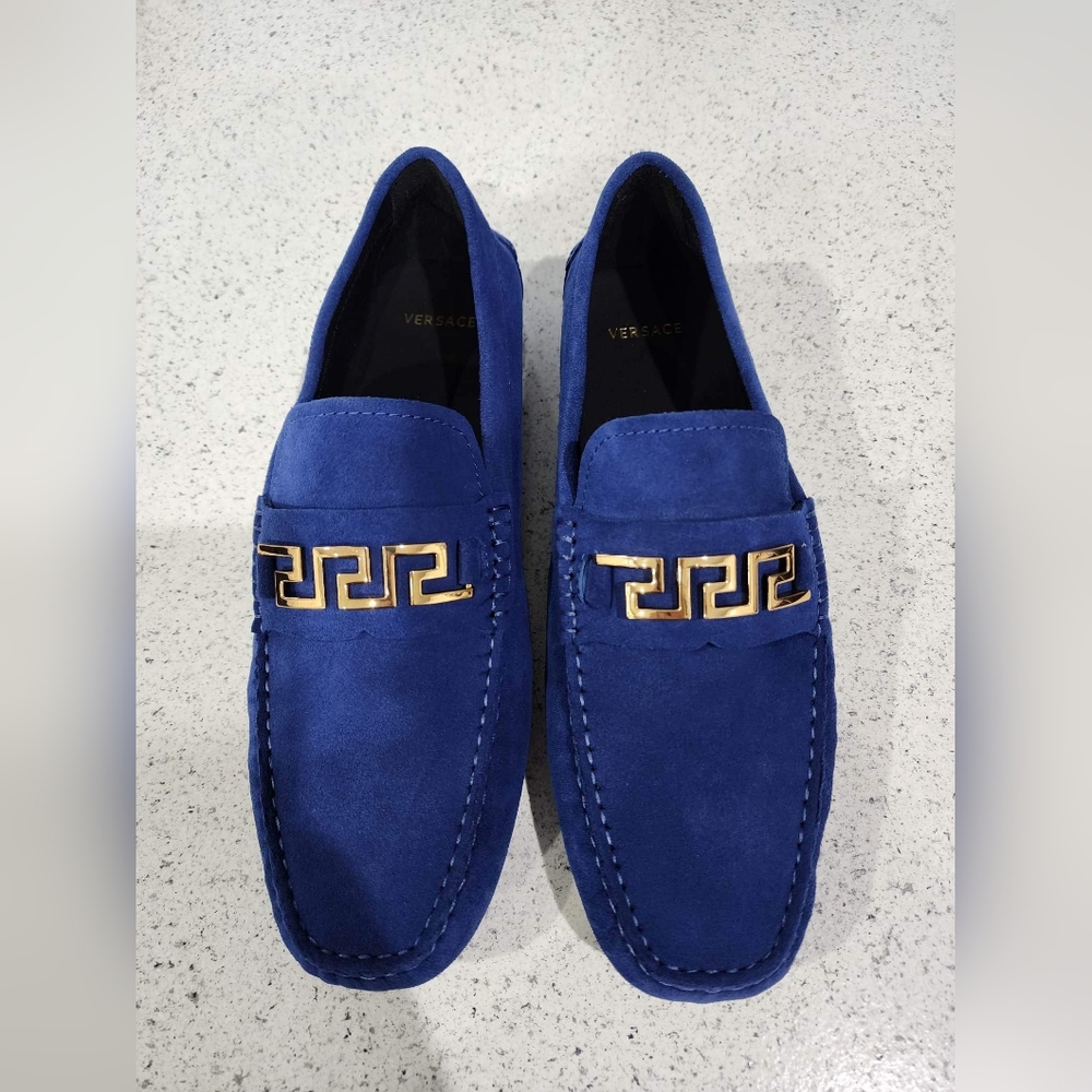 Versace Men's Blue Suede Driving Loafers Size 43